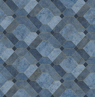 Faux Marble Geometric Wallpaper, Blue, Bolt