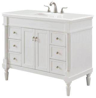 42" Single Bathroom Vanity, Antique White With Ivory White Engineered Marble