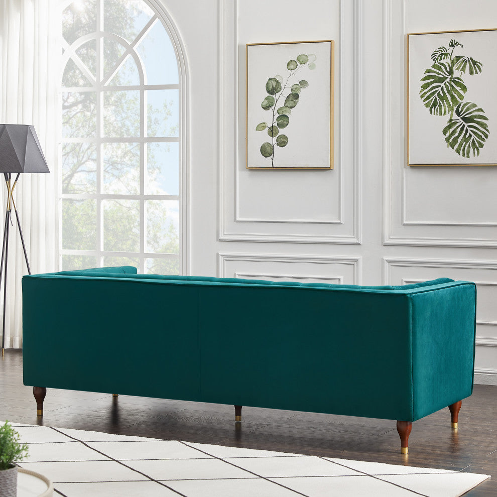 Houston Mid-Century Modern Luxury Chesterfield Velvet Sofa, Teal