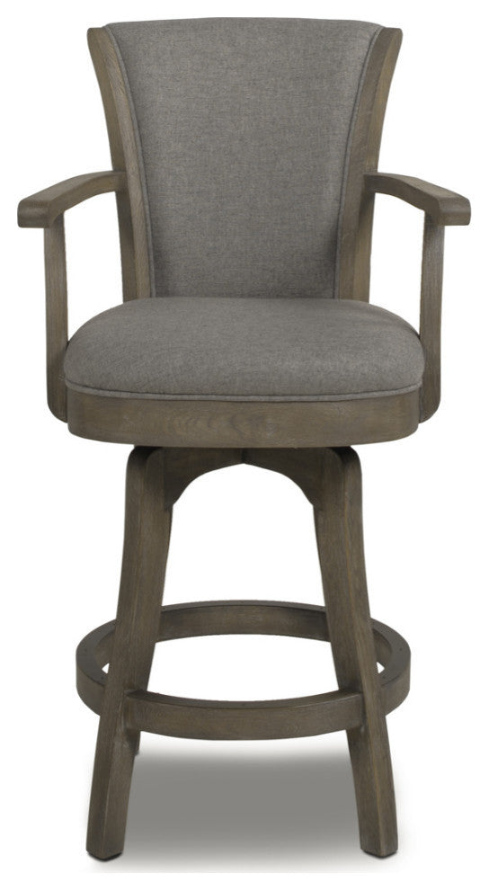 Williams Swivel Bar and Counter Stool With Armrests, Heathered Grey Linen, Counter Height