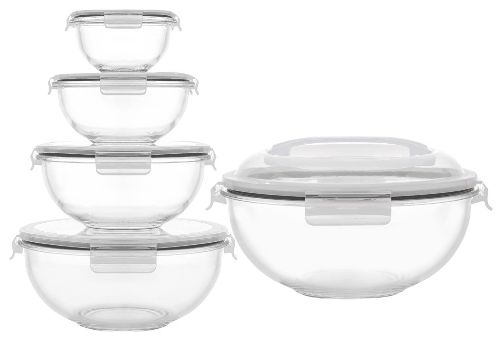JoyFul Glass Mixing Bowl Set with Airtight Lids - Black, Clear/Black