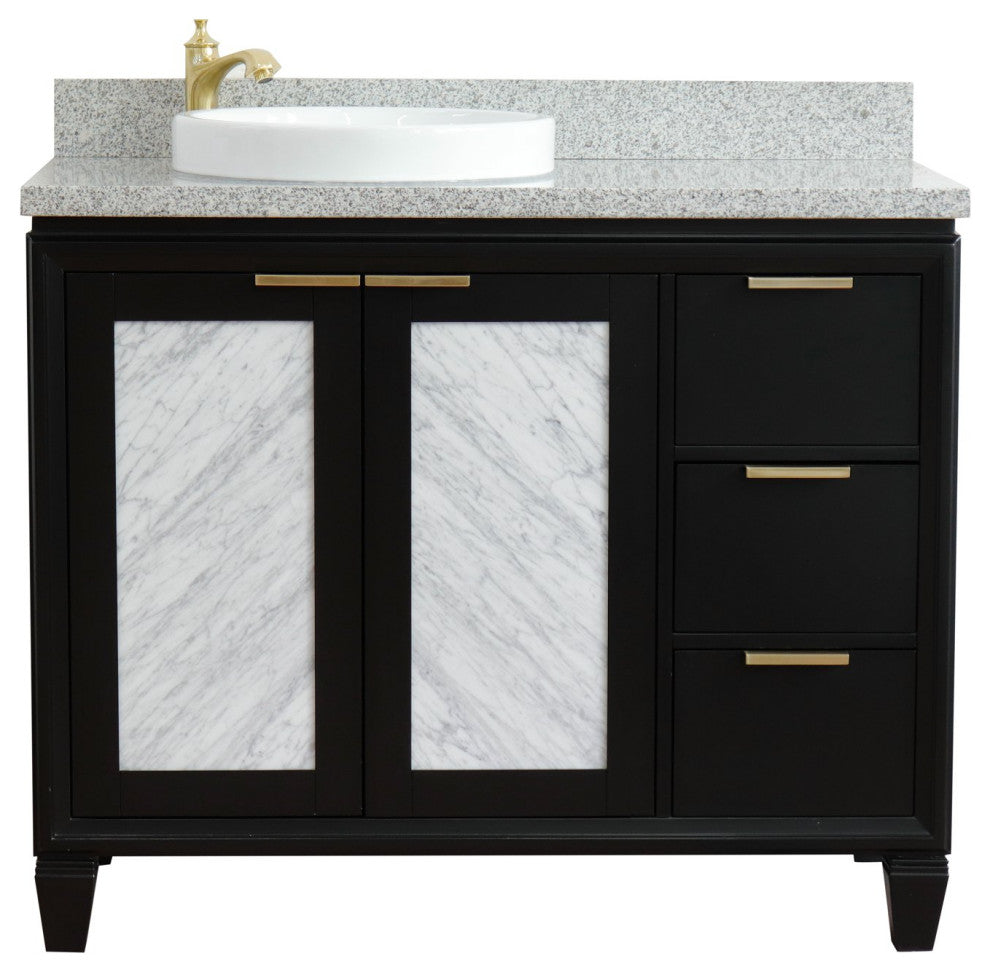 43" Single Vanity, Black Finish With Gray Granite