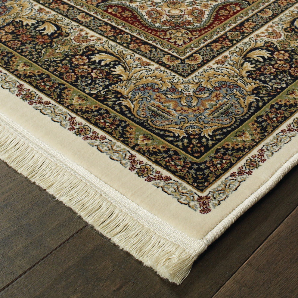 Mackenzie Traditional Medallion Ivory/ Multi Fringed Area Rug, 9'10"X12'10"