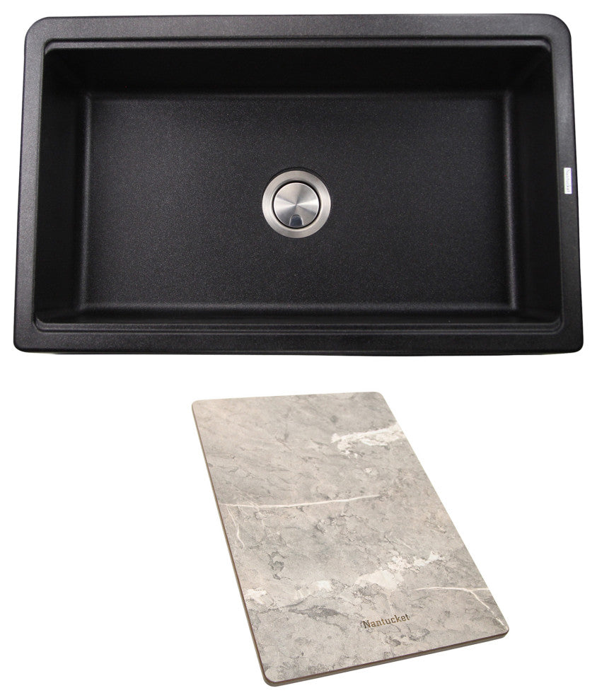 Nantucket Sinks 33" Workstation Granite Composite Apron Sink, Black