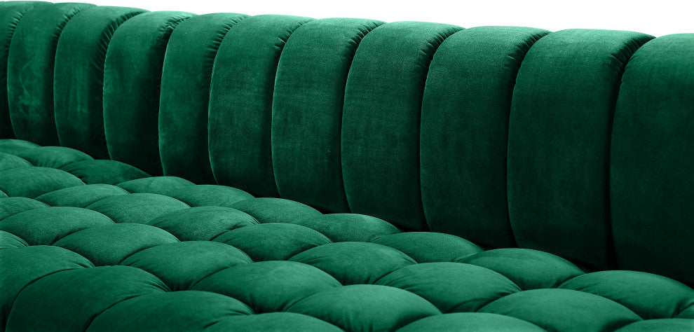 Gwen Biscuit Tufted Velvet Upholstered 3 Piece Sectional, Green