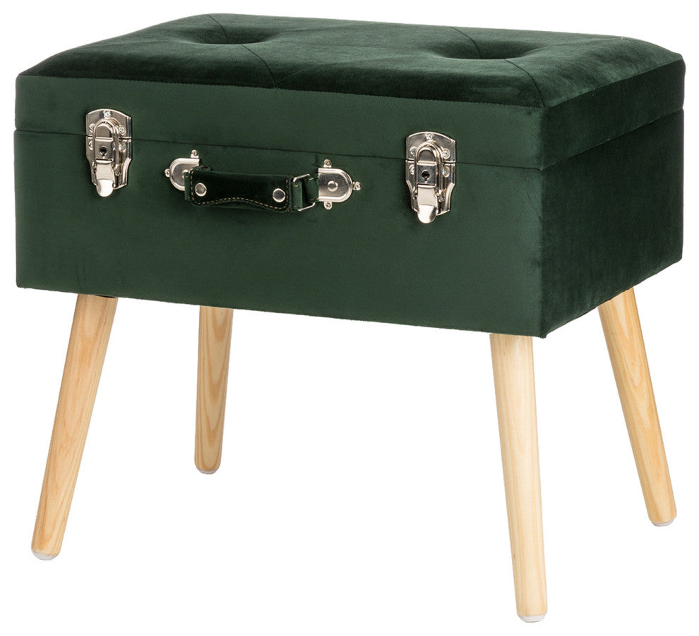 19.69"L Velvet Upholstered Storage Stool, Hunter