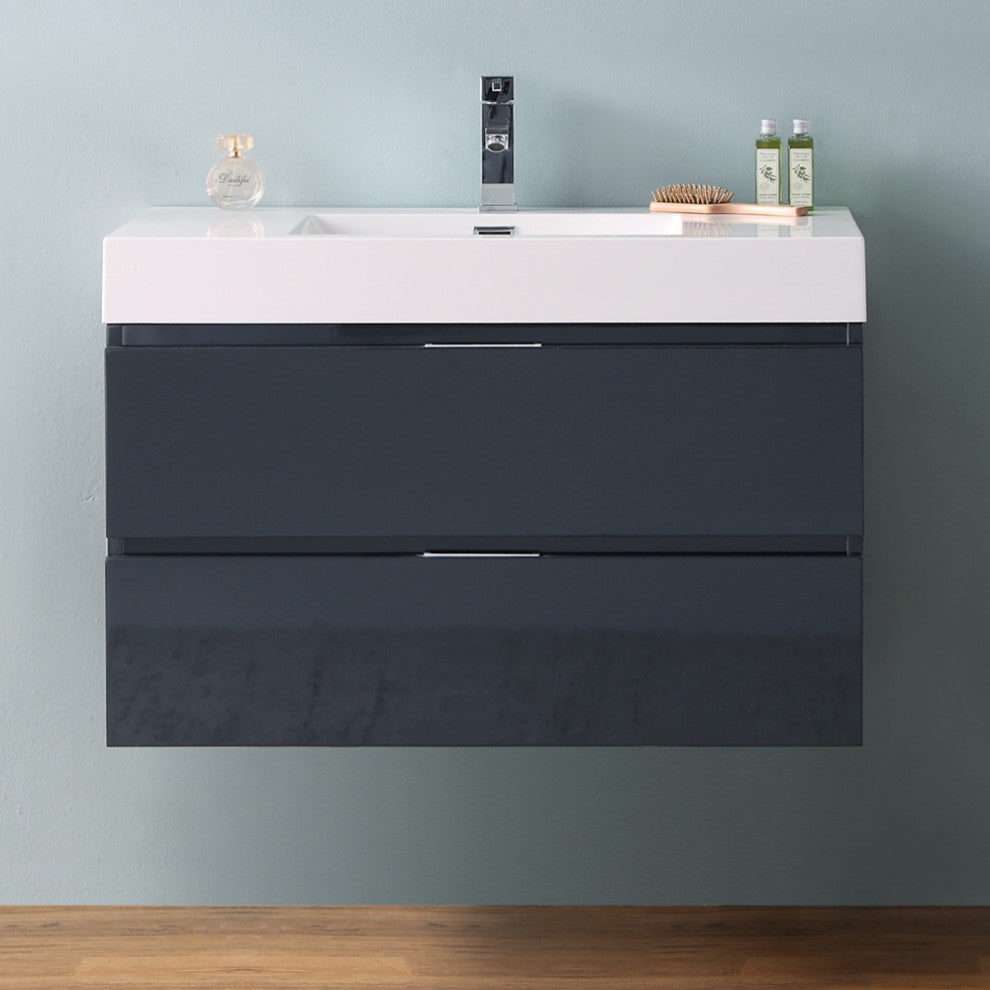 Valencia Wall Hung Bathroom Vanity, Dark Slate Gray, 36"