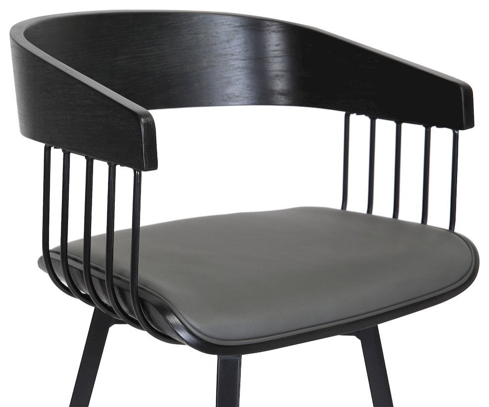 Athena Upholstered Wood Swivel Bar or Counter Stool with Black Metal