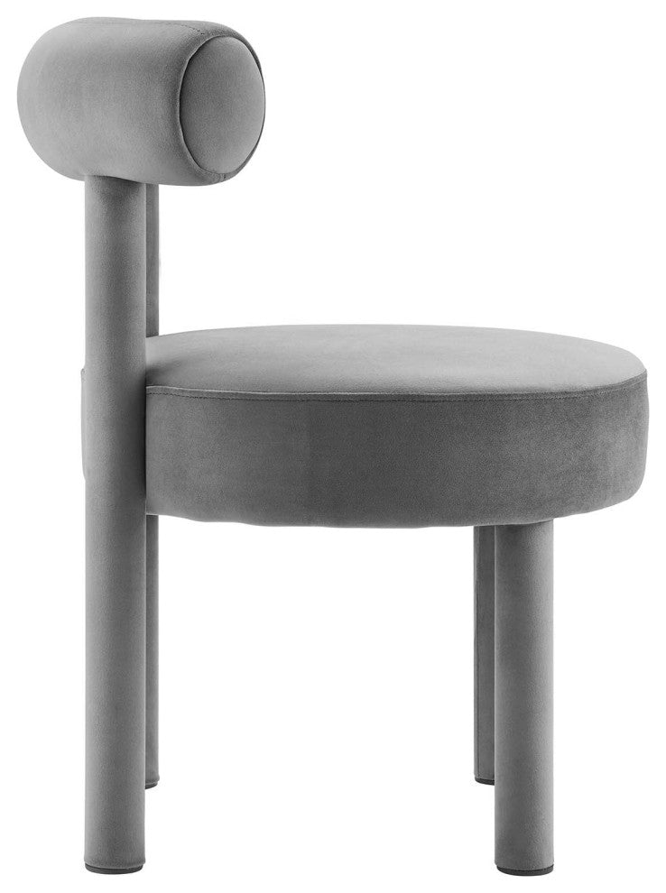 Toulouse Performance Velvet Dining Chair, Curved Round Bolster Side Chair, Grey