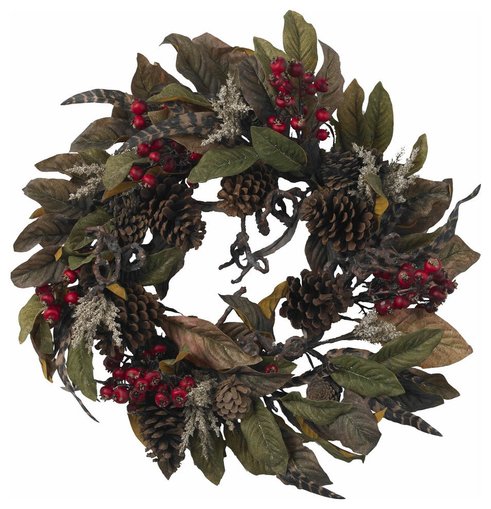 24" Pinecone, Berry and Feather Wreath