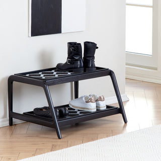 Double-Tier Black Stand With 2-Pair Rubber Boot Trays San Tropez