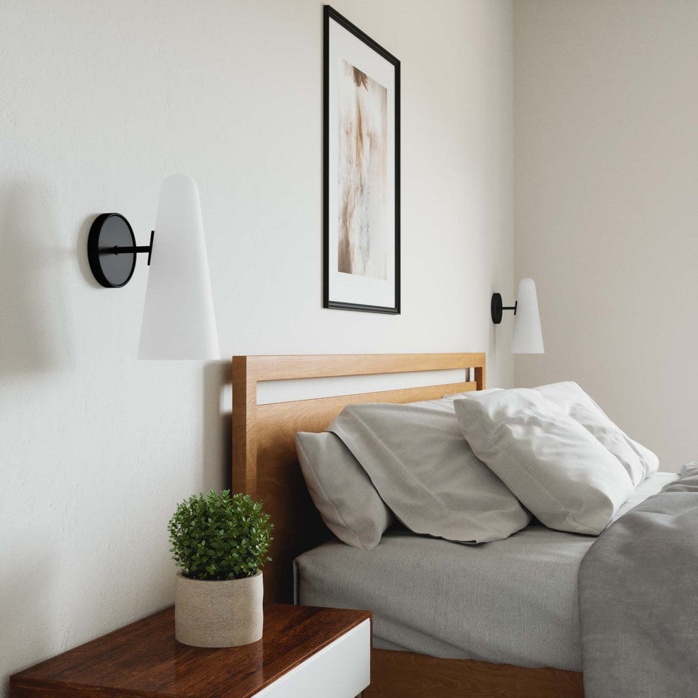 Sconce Wall Lamp Light Fixture, White Black, Glass