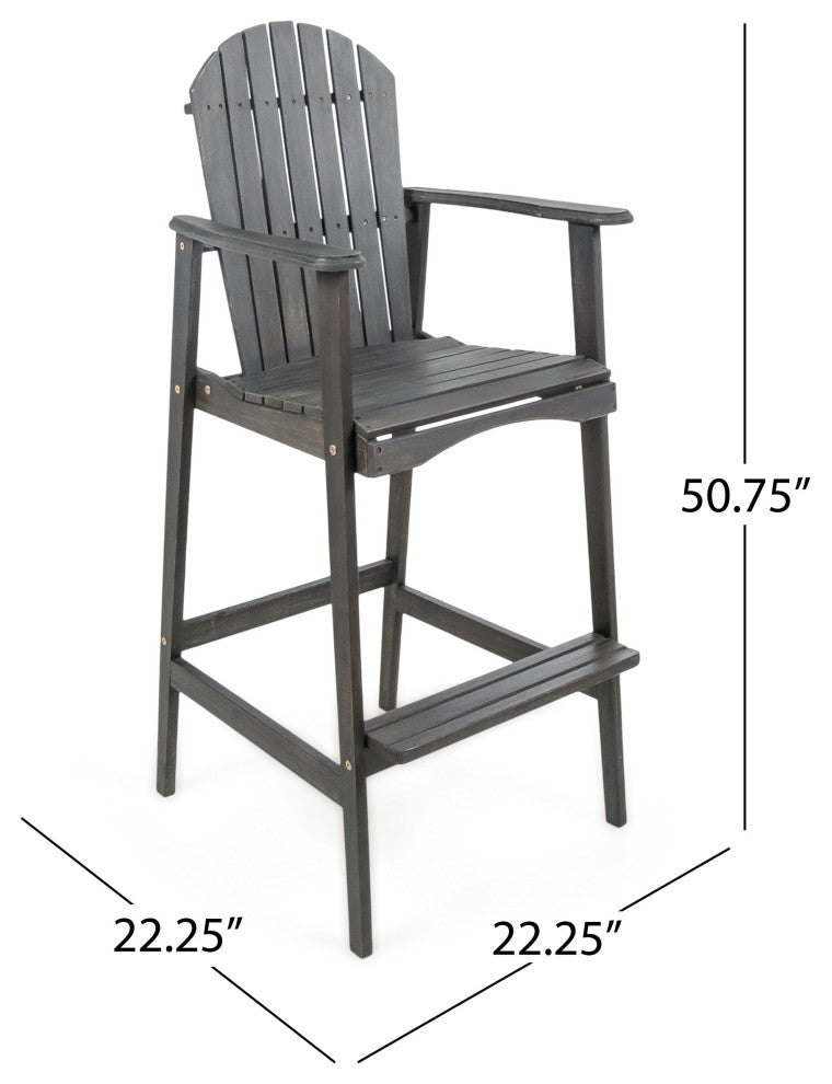 GDF Studio Malibu Outdoor Finish Acacia Wood Adirondack Barstools, Dark Gray, Set of 4