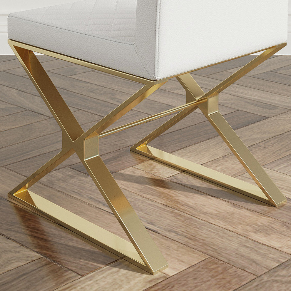 Dochic Modern White Leather Dining Room Chair Upholstered Gold Legs (Set of 2)