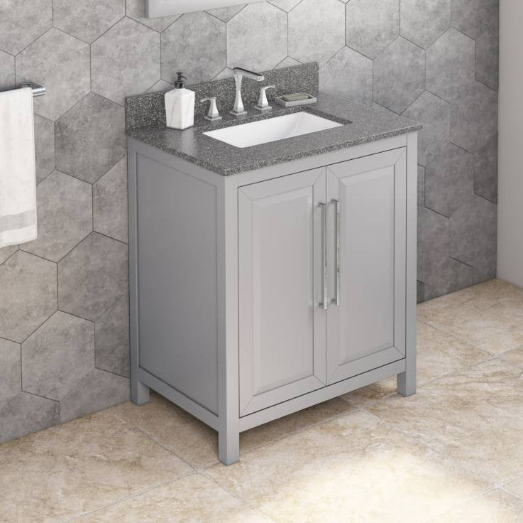 Cade Transitional 30" Grey Bathroom Vanity, Boulder Cultured Marble Vanity Top