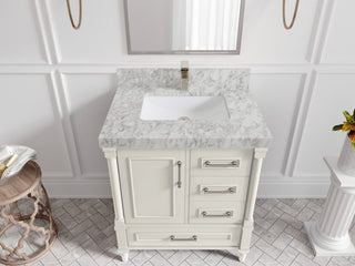 Aberdeen 30" Single Sink Bath Vanity, Alabaster 2" Carrara Marble