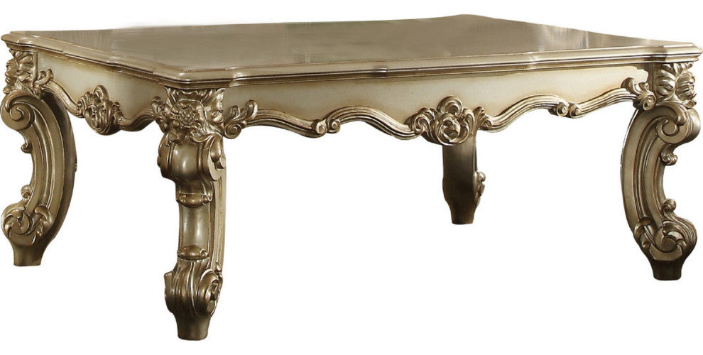 Benzara BM177677 Rectangular Wood Coffee Table, Gold Patina