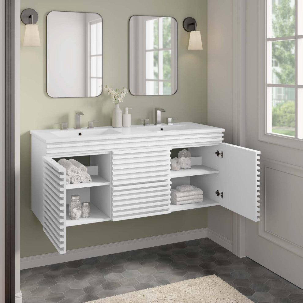 Render 48" Wall-Mount Bathroom Vanity, White White