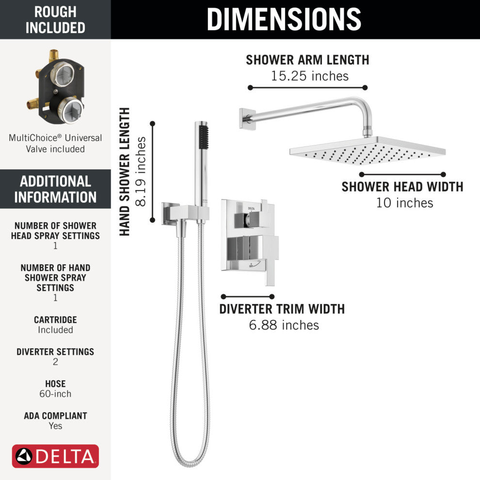 Delta 342701 Modern Square Non Shared Function Shower System - SpotShield