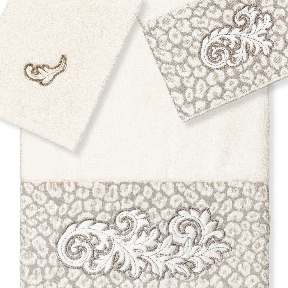 Linum Home Textiles Turkish Cotton April 3-Piece Embellished Towel Set, Cream