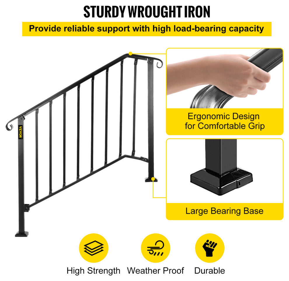 Vevor Handrails for Outdoor Steps, Fit 3 or 4 Steps