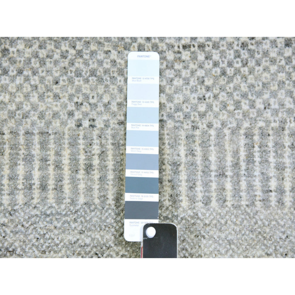Olive Gray Grass Design Natural Undyed Wool Hand Knotted Square Rug 12'x12'4"
