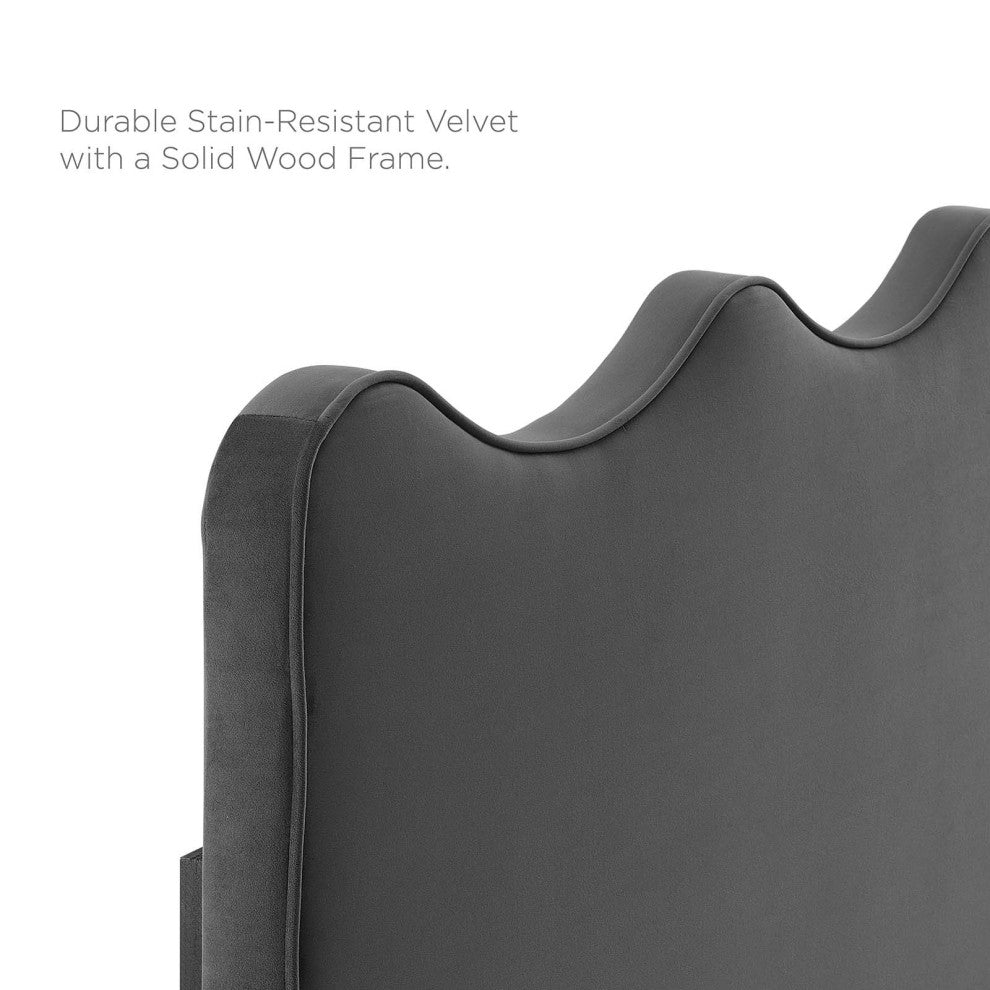 Platform Bed Frame, King Size, Charcoal Gray, Velvet, Modern, Guest Suite