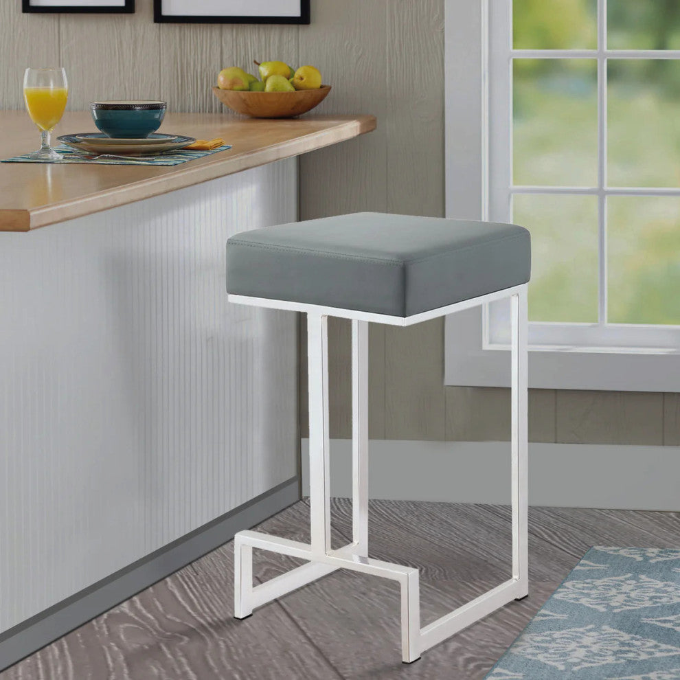 Benzara BM163691 Stainless Steel Metal Counter Height Stool, Grey