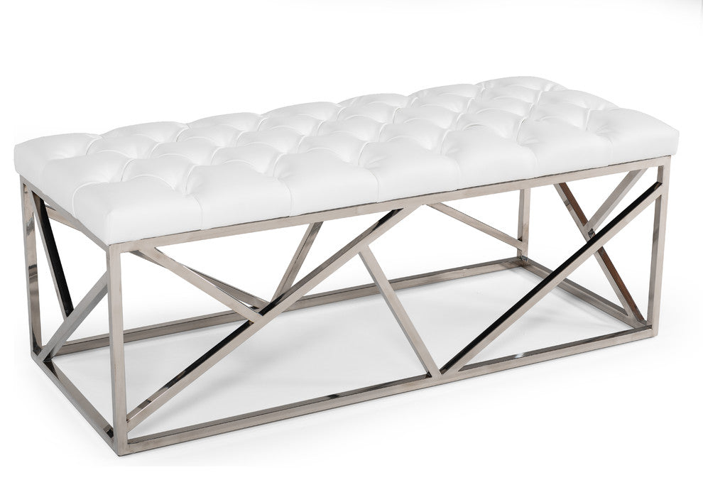 Modrest Lindsey Modern White Leatherette and Stainless Steel Bench