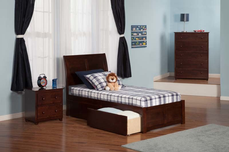 Portland Flat Panel Footboard With 2 Urban Bed Drawers, Antique Walnut, Twin Xl