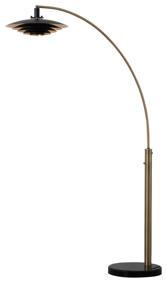 Rancho Mirage Light Arc Floor Lamp -Matte Black & Gold Leaf Shade, Dimmer Switch