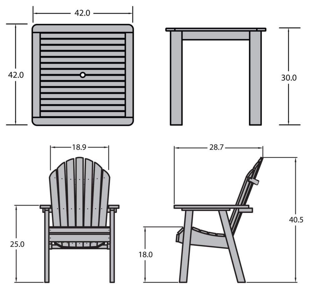 Muskoka 5-Piece Square Bistro Dining Set, Weathered Acorn, Coastal Teak