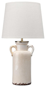Rustic Vintage Style Urn Shape Table Lamp 21 in Two Handled Cream Ceramic