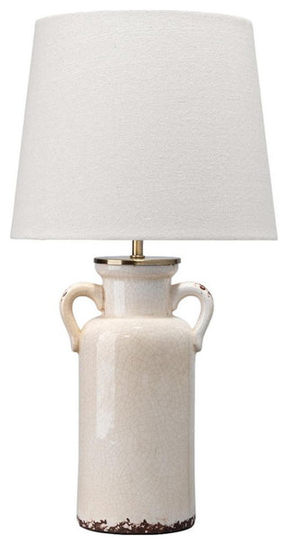 Rustic Vintage Style Urn Shape Table Lamp 21 in Two Handled Cream Ceramic