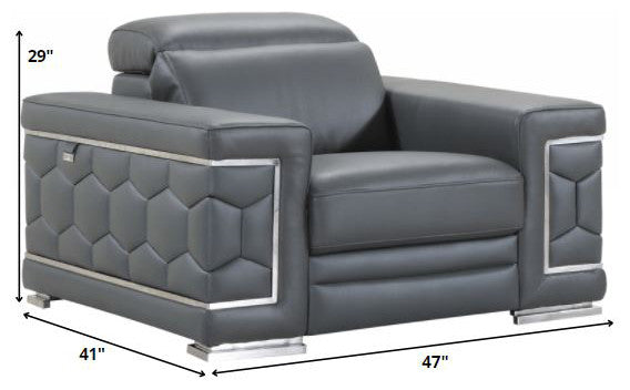 114" Sturdy Dark Gray Leather Sofa Set