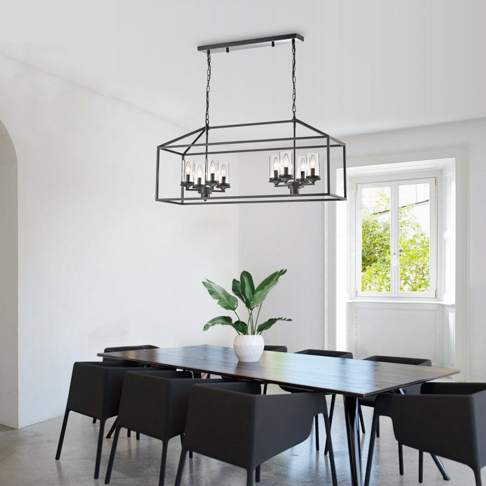 Thyra Modern Black Brushed Coffee 8-Light Chandelier for Dining Room, Kitchen