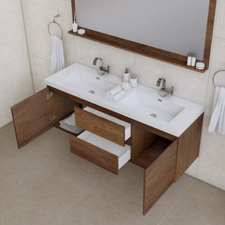 Paterno 60" Double Wall Mounted Bathroom Vanity, Rosewood