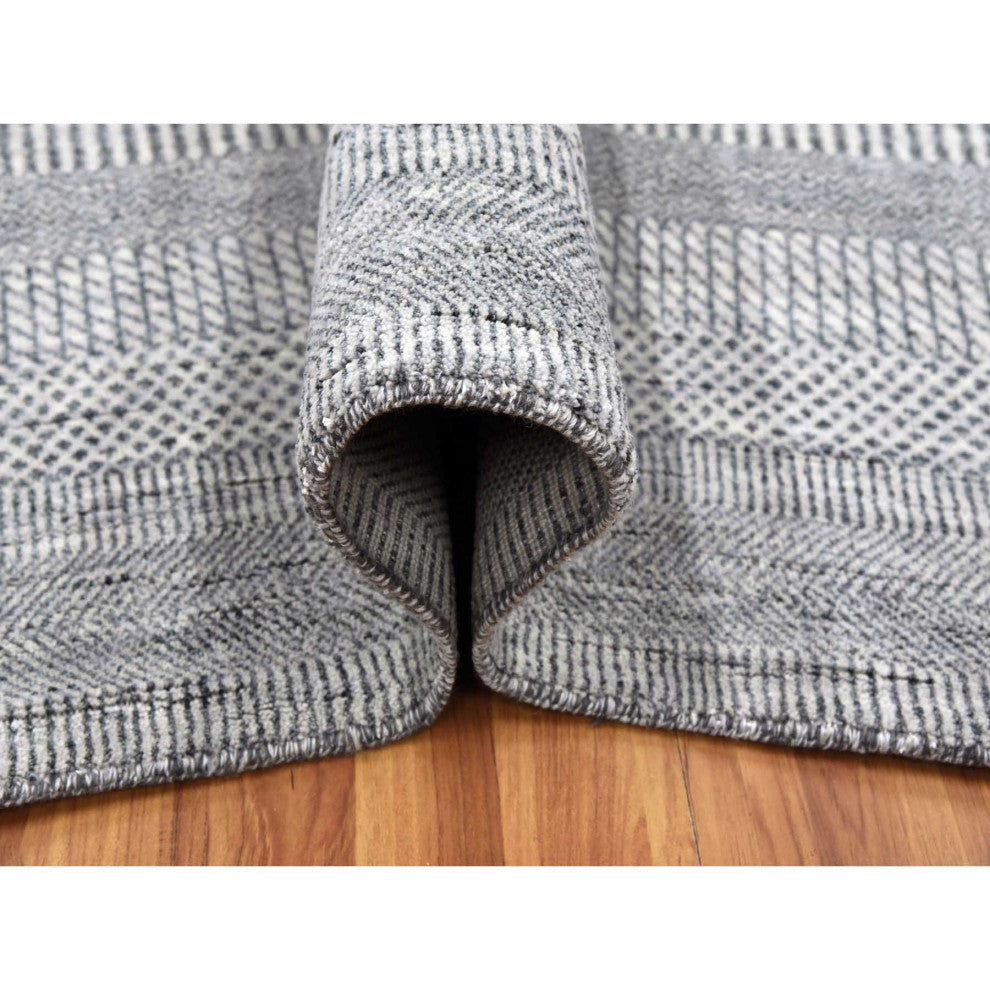 Gainsboro Gray Wool and Silk Hand Knotted Grass Design Oriental Rug, 8'0"x10'3"