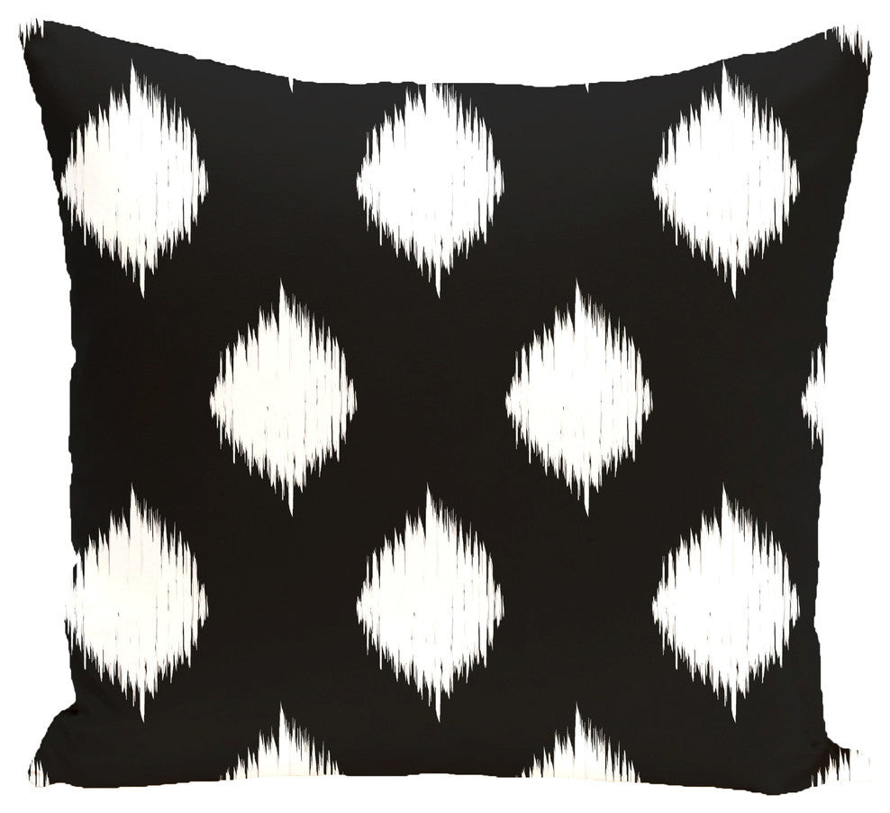 Ikat Dot Geometric Print Pillow, Black, 16"x16"