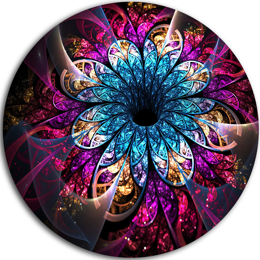 Fractal Flower Blue Red Digital Art, Flower Disc Metal Wall Art, 11"