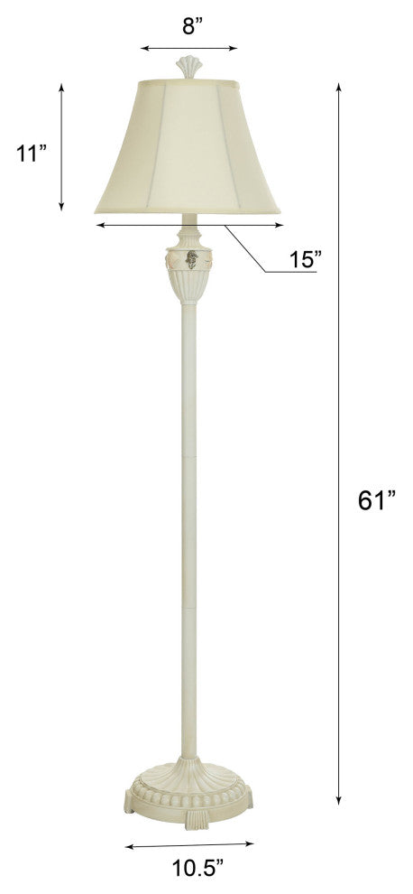 Seashell motif cream floor lamp Natural linen bell shade