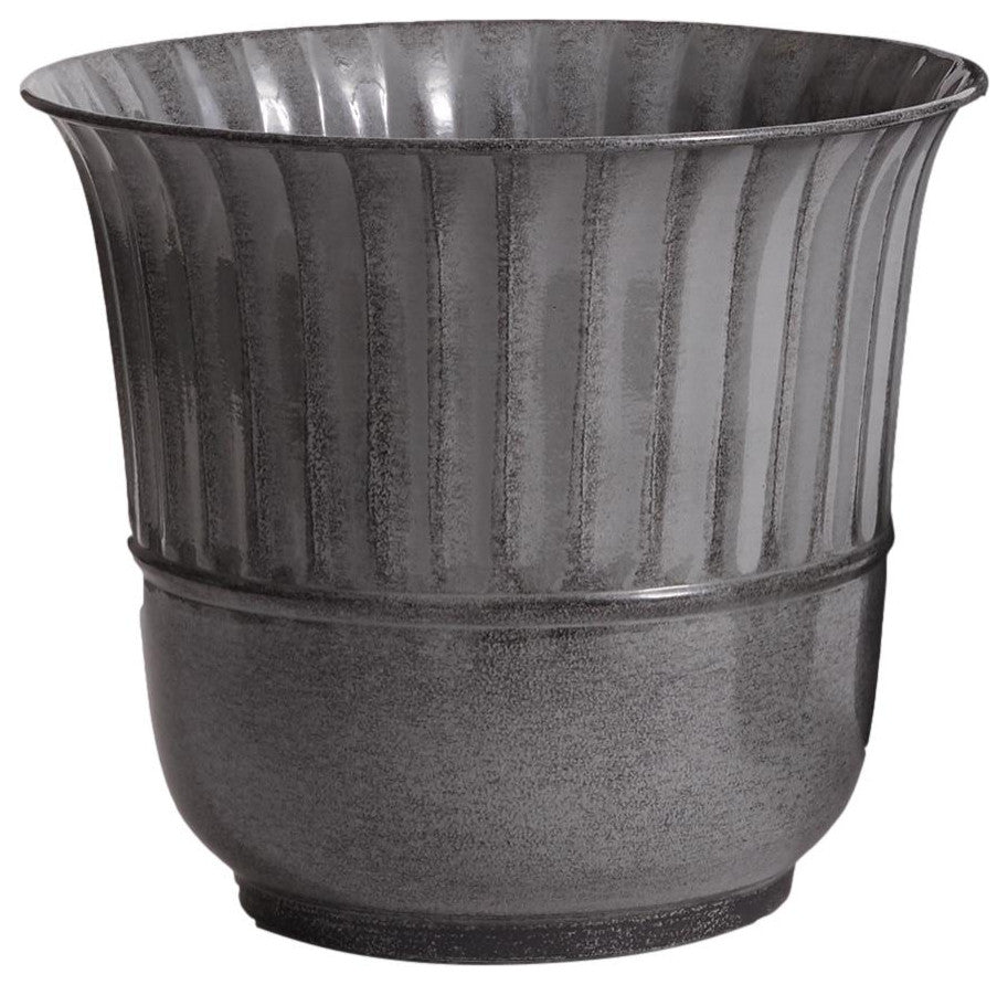 Classic Set of 3 Ribbed Metal Planters Gray 14 in Elegant Outdoor Safe