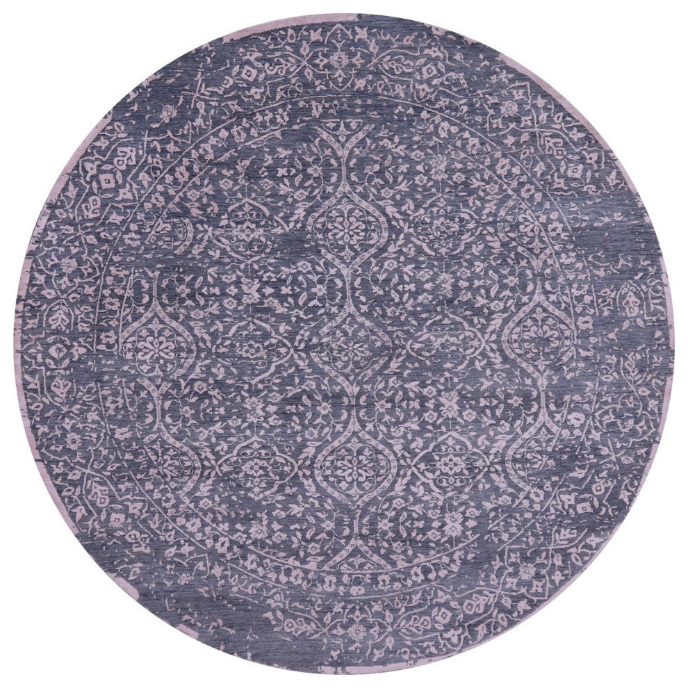 8' Round Hand Knotted Persian Wool and Silk Rug Q9128