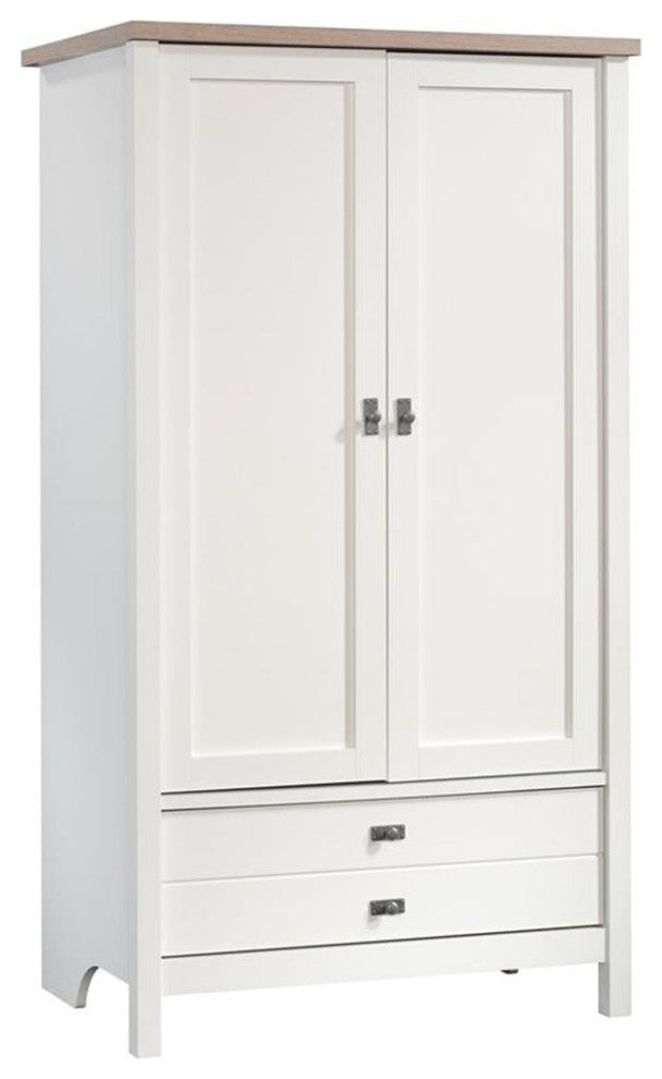 Sauder Cottage Road Engineered Wood Armoire in Soft White and Lintel Oak