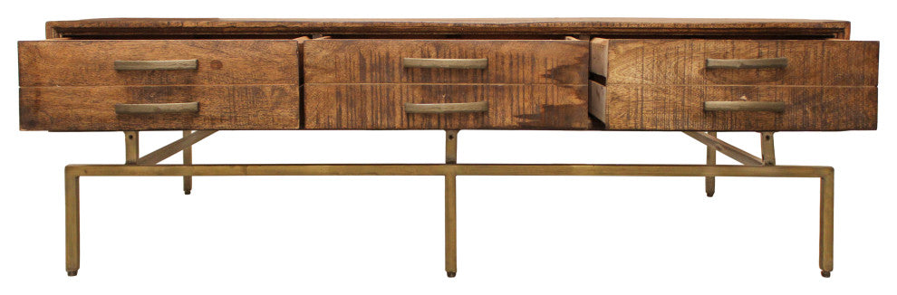 Goldbust Cocktail Table 6 Drawer on a Brass Finished Metal Stand