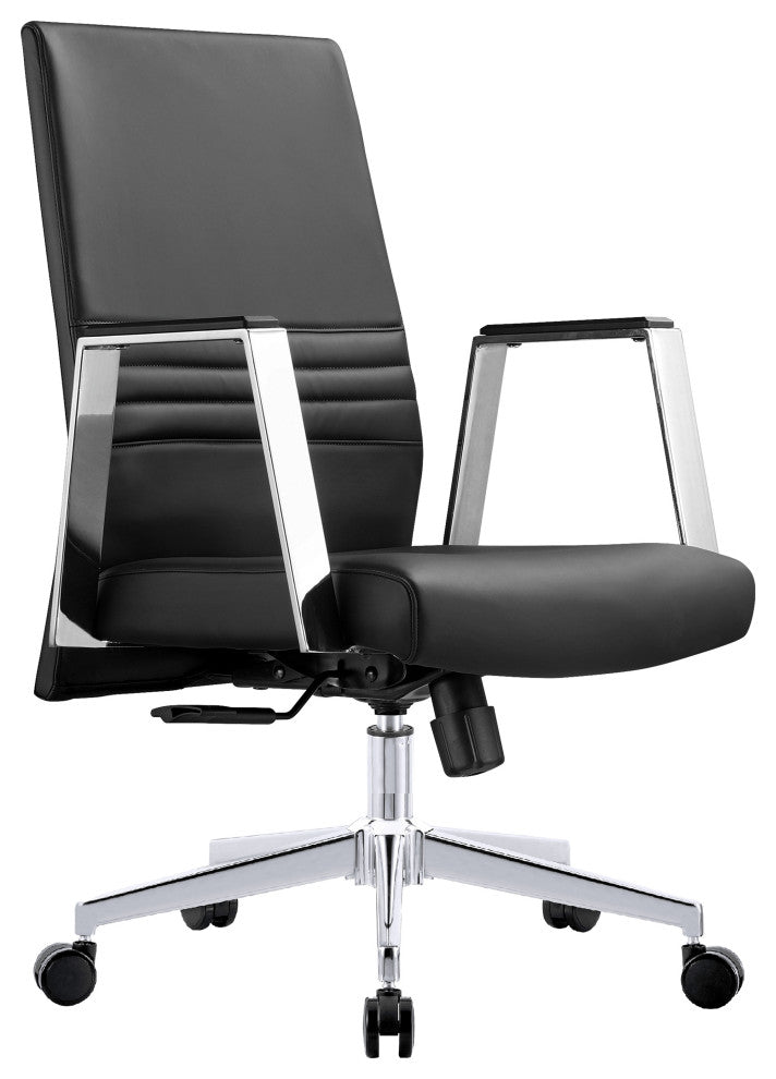 LeisureMod Aleen Upholstered Leather Office Chair With Swivel and Tilt, Black