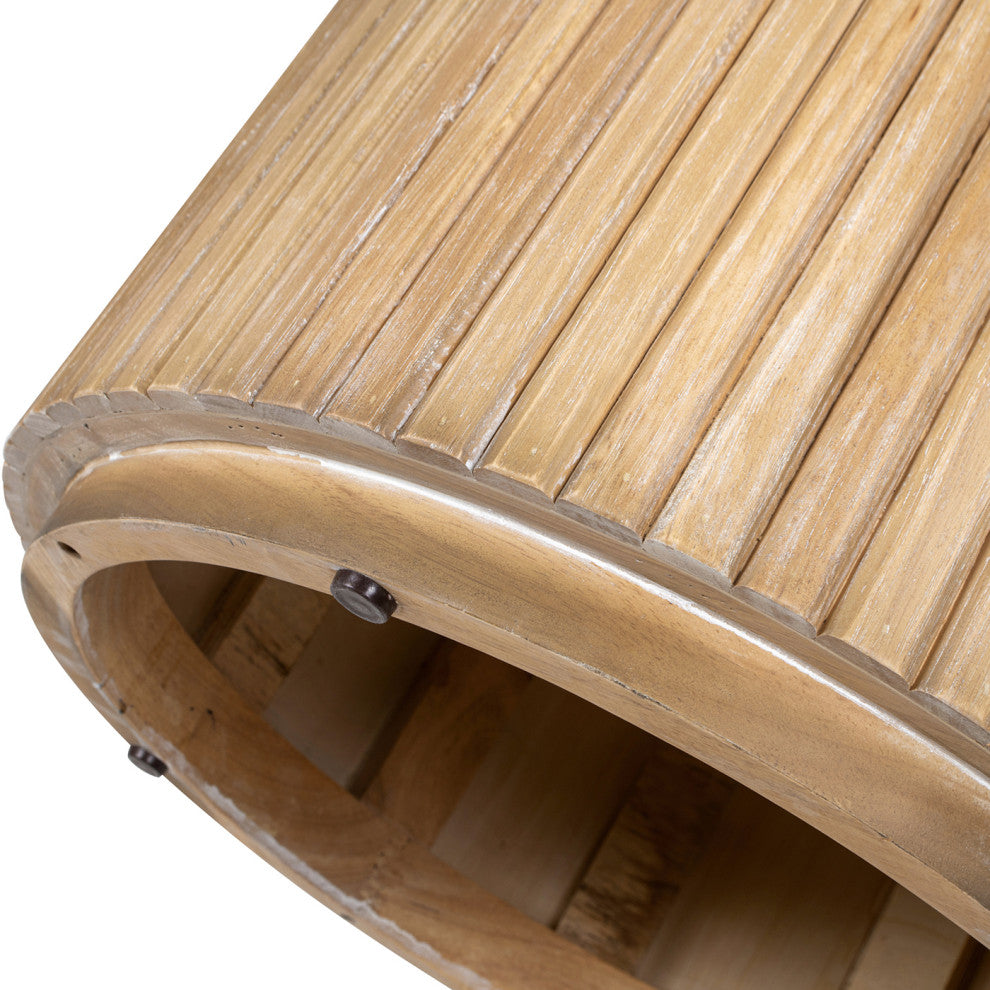 Charlotte 55" Round Fluted Wood Dining Table, Bleached Blonde