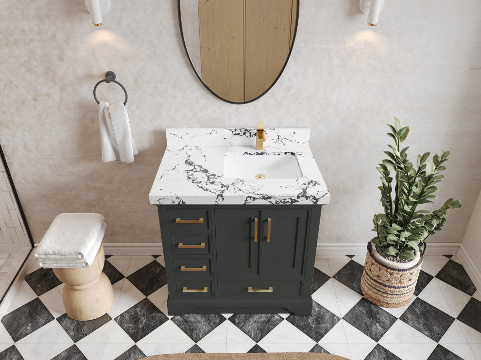 Charlotte 36" Right Offset Bath Vanity in Black Top 2" Viola Night