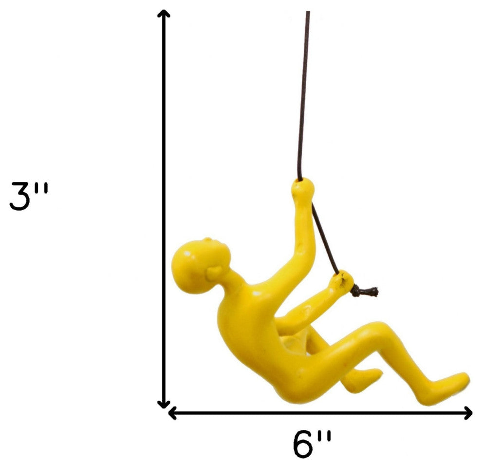 6" Orange Unique Climbing Man Wall Art, Yellow