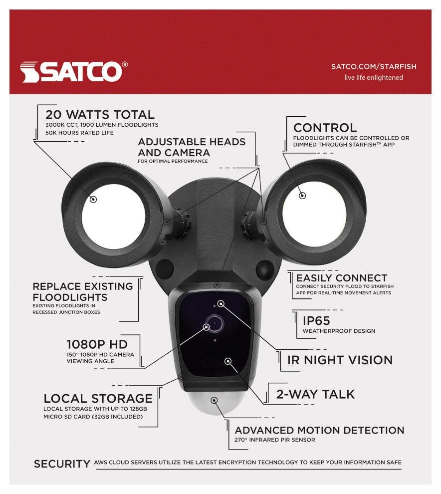Bullet Outdoor SMART Security Camera - Starfish enabled - Black Finish